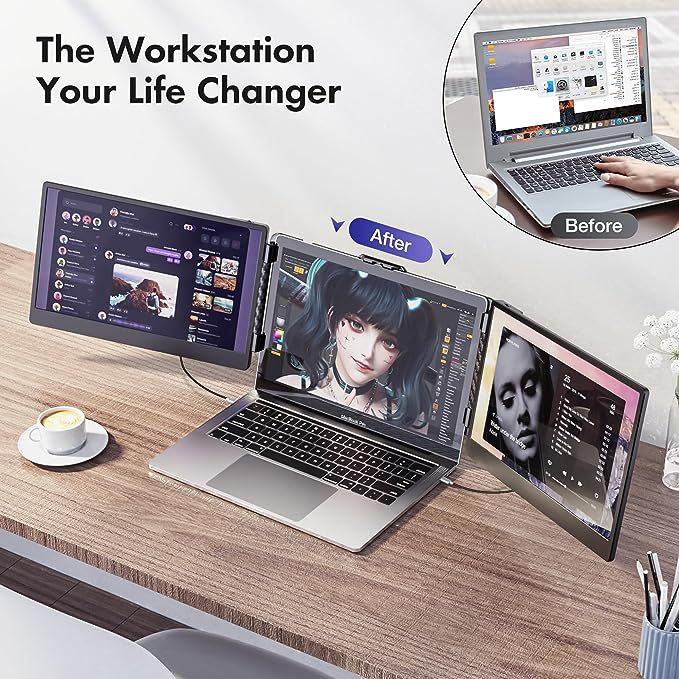 Ofiyaa P2 S2 14 นิ้วแบบพกพา Triple Monitor หน้าจอสําหรับแล็ปท็อป Extender Monitor แบบพกพา Dual Monitor วิดีโอ Visualizer แล็ปท็อปหน้าจอ Fhd 1080 P Ips