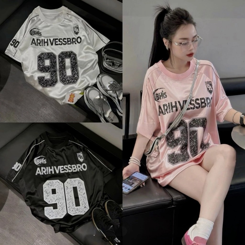 เสื้อยืด unisex สไตล์เกาหลี oversize เสื้อยืดฟุตบอลหลวม No. 90 เสื้อยืดกีฬาสําหรับผู้ชายและผู้หญิง Streetwear Hottrend 2567