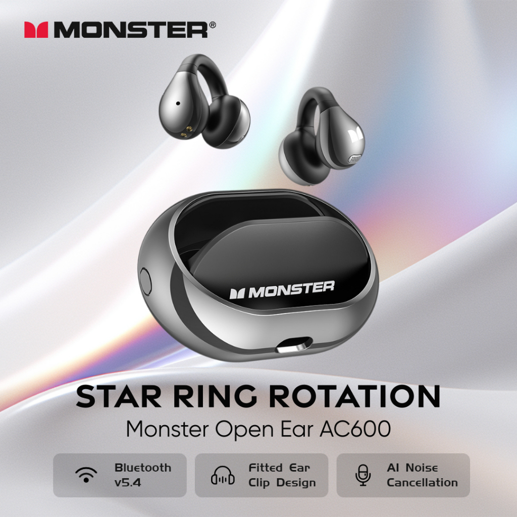 Monster AC600 Open Ear Bone Conduction หูฟังบลูทูธตัดเสียงรบกวนไร้สายหูฟังไร้สายแบบสปอร์ตบลูทูธ 5.4