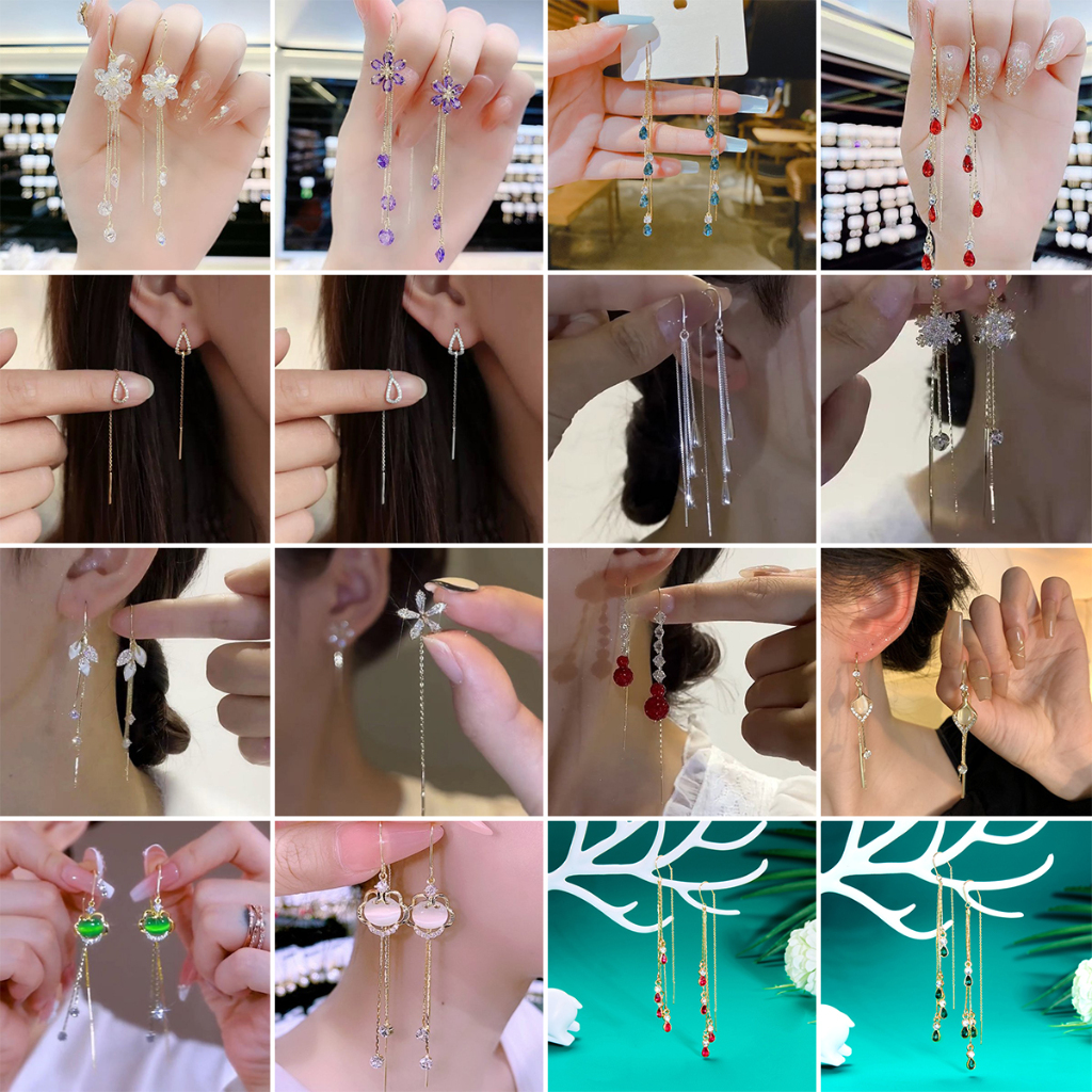 Lanxiu คริสตัลเพทายต่างหูพู่ยาว Waterdrop Dangle หูสายสําหรับผู้หญิงเครื่องประดับงานแต่งงานขายส่ง