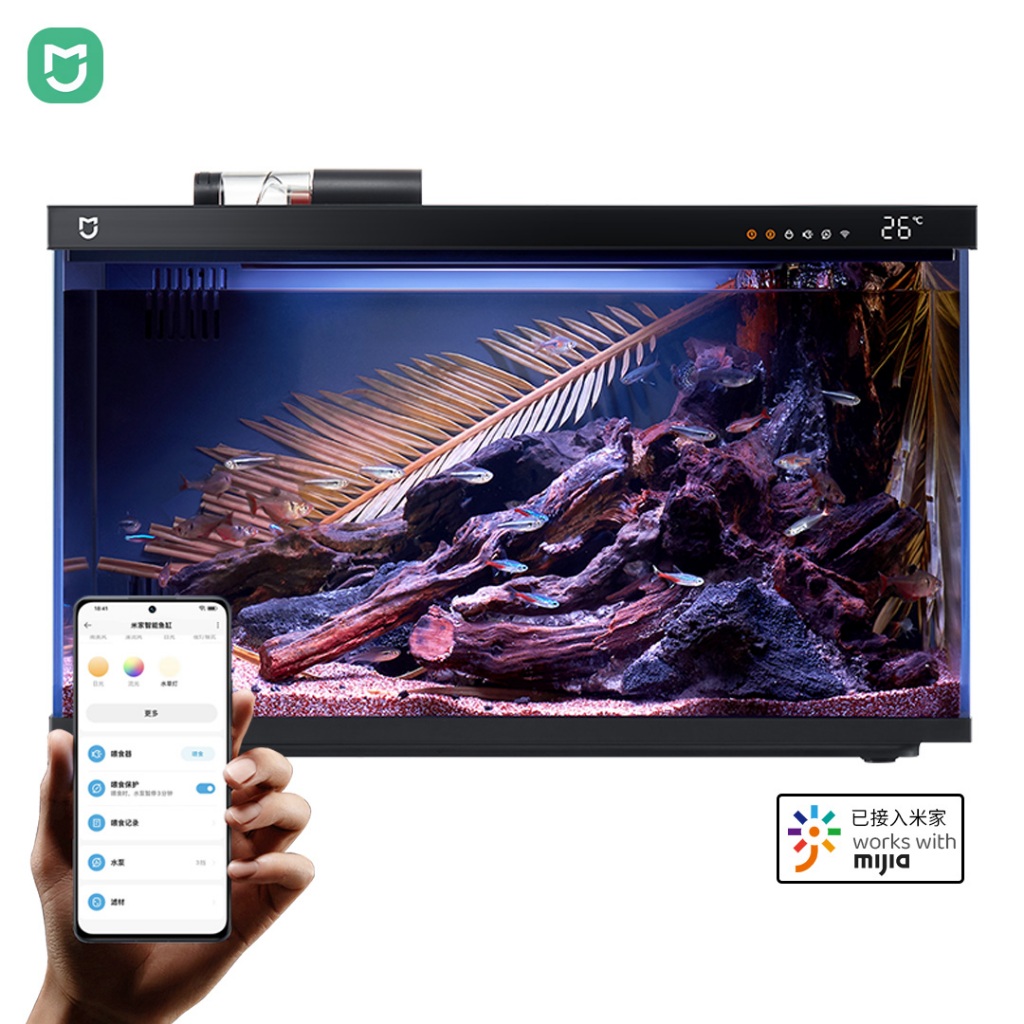 Mijia สมาร์ทถังปลาแสง Timed Feeding ภูมิทัศน์ขนาดเล็ก Ecologic Fish Tank สําหรับครอบครัวทํางานร่วมกั