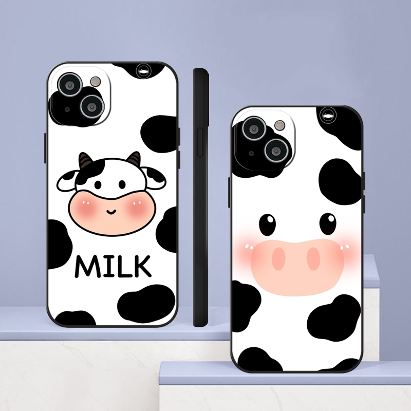 ซิลิโคนเหลวน่ารักวัวสําหรับ IPhone 16 15 14 13 12 11 Pro Promax 14Plus Mini X XS XR XSMAX 6 6s 6plus/6splus 7 8 SE2020 7plus/8Plus TPU ปกอ่อนปลอก DCY