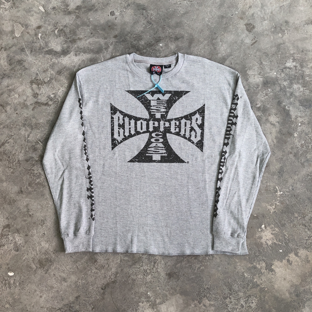 West Coast Choppers แฟชั่นคุณภาพวาฟเฟิลพิมพ์ Tee หลวม Oversize Casual Tops เสื้อยืดแขนยาวสําหรับชาย