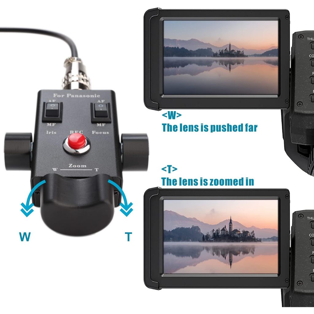 Panasonic Camcorder Zoom Controller Remote Control Zoom Iris, and Focus Control + 2.5mm and 3.5mm Jack Cable for Panasonic HC-X1 HC-PV100 AG-UX90 AG-UX180 HC-X1000 AG-AC30 AG-AC90 AU-EVA1 รีโมทคอนโทรลซูม Iris, และการควบคุมโฟกัส + 2.5 มม.และ 3.5 มม.สําหรับ