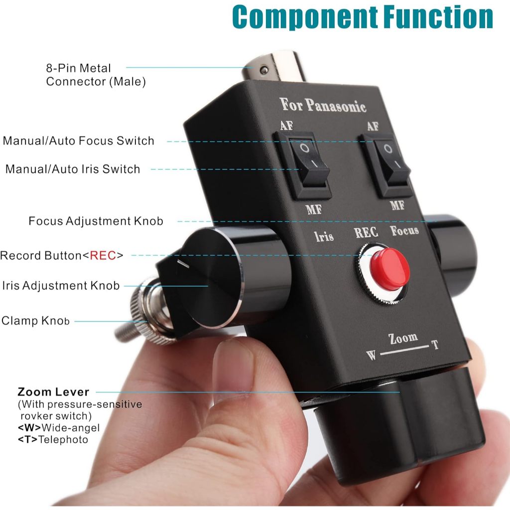 Panasonic Camcorder Zoom Controller Remote Control Zoom Iris, and Focus Control + 2.5mm and 3.5mm Jack Cable for Panasonic HC-X1 HC-PV100 AG-UX90 AG-UX180 HC-X1000 AG-AC30 AG-AC90 AU-EVA1 รีโมทคอนโทรลซูม Iris, และการควบคุมโฟกัส + 2.5 มม.และ 3.5 มม.สําหรับ
