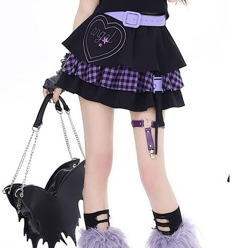 [สีชมพู-สีม่วง]  love~Y2k pleated skirt กระโปรงจีบลายสก๊อต กระโปรงเค้กโลลิต้า