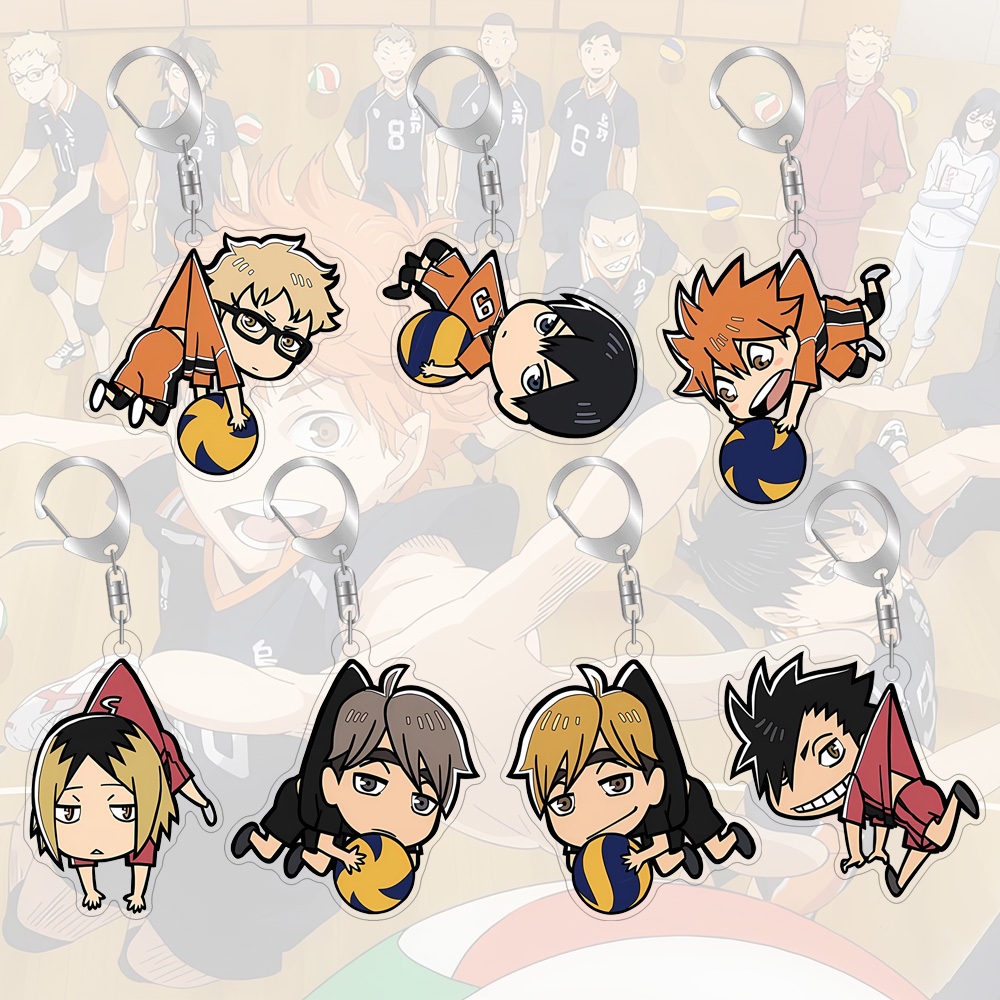 พวงกุญแจอะคริลิคขนาด 55 มม. กล่อง Haikyu อะนิเมะรอบกระเป๋าจี้พวงกุญแจ
