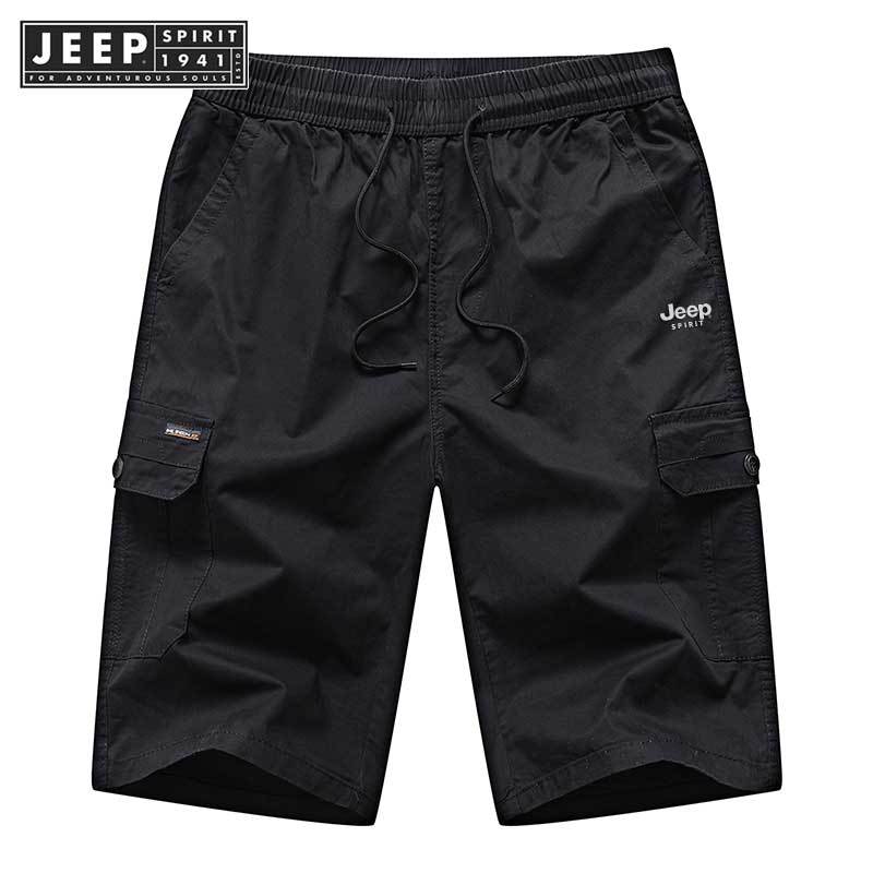 Jeep SPIRIT 1941 ESTD กางเกงชายหาดขาสั้นผู้ชายยืดหยุ่นหลวมสบายๆห้ากางเกงไตรมาส