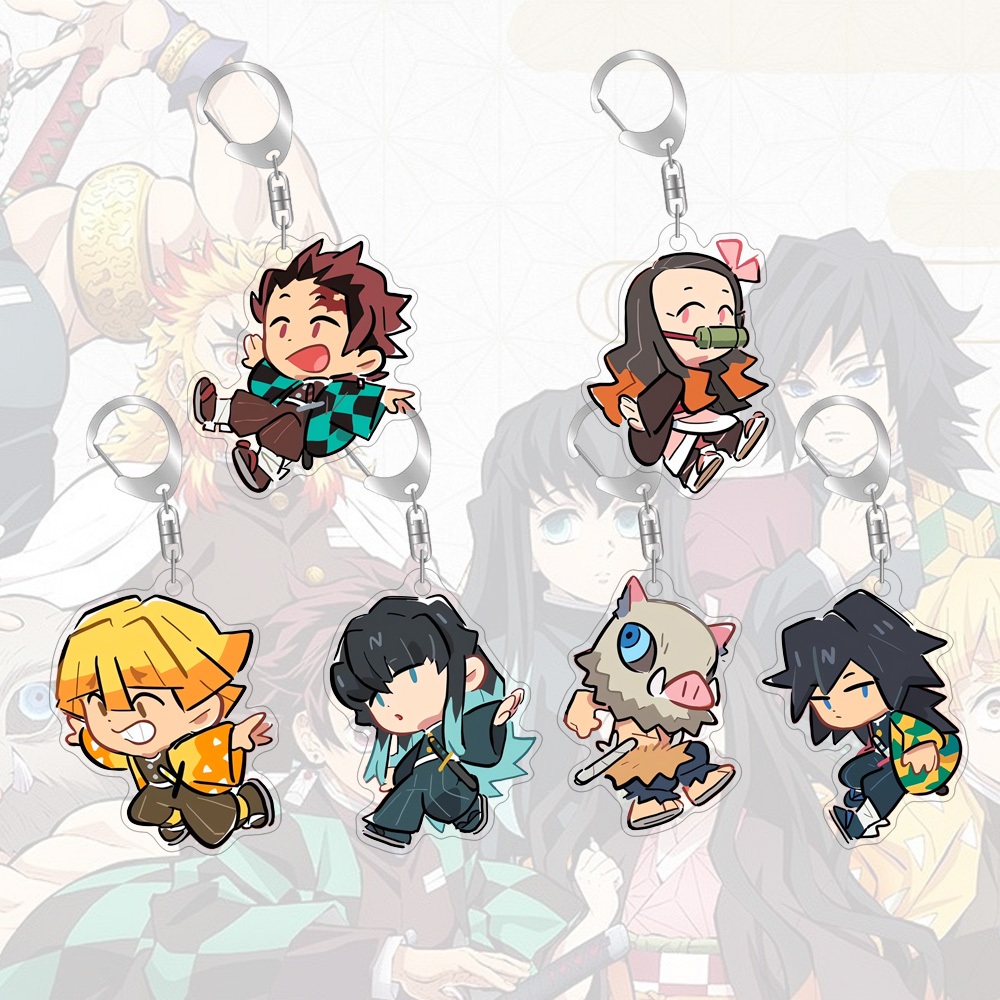 55 มม.พวงกุญแจอะคริลิค Demon Slayer Tanjirou Nezuko กล่องอะนิเมะรอบกระเป๋าจี้ Key Chain