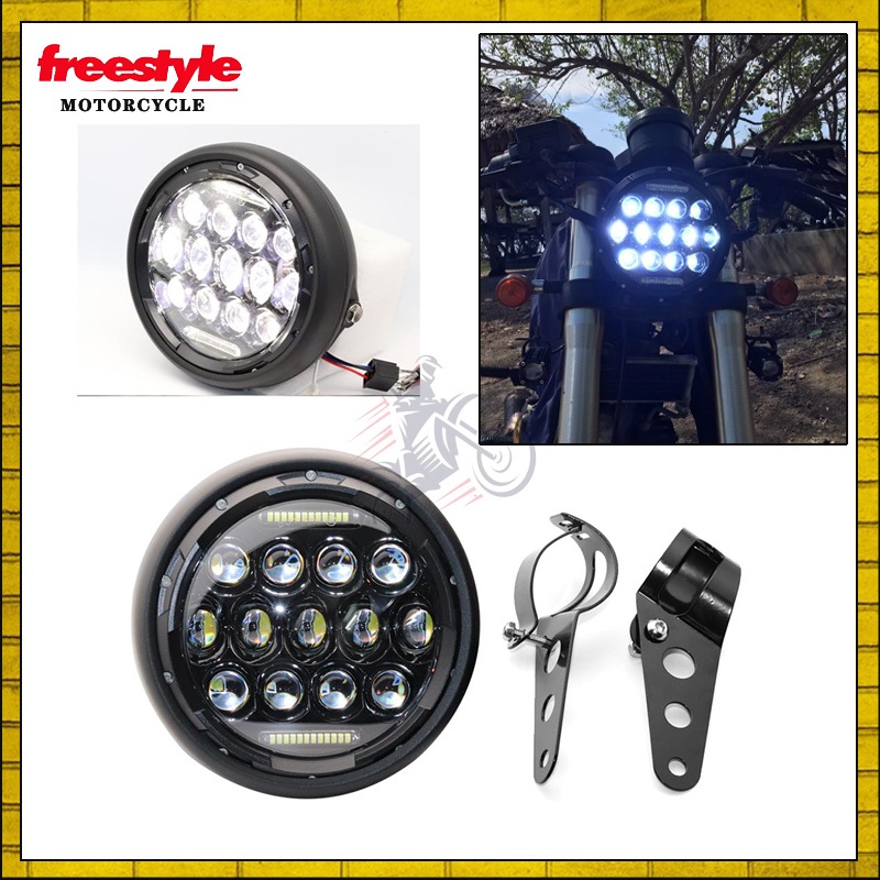 รถจักรยานยนต์ 7 นิ้ว LED ไฟหน้า H4 Hi-Lo Beam DRL ไฟหน้า Universal สําหรับ Harley Yamaha Honda ไฟหน้ารถจักรยานยนต์