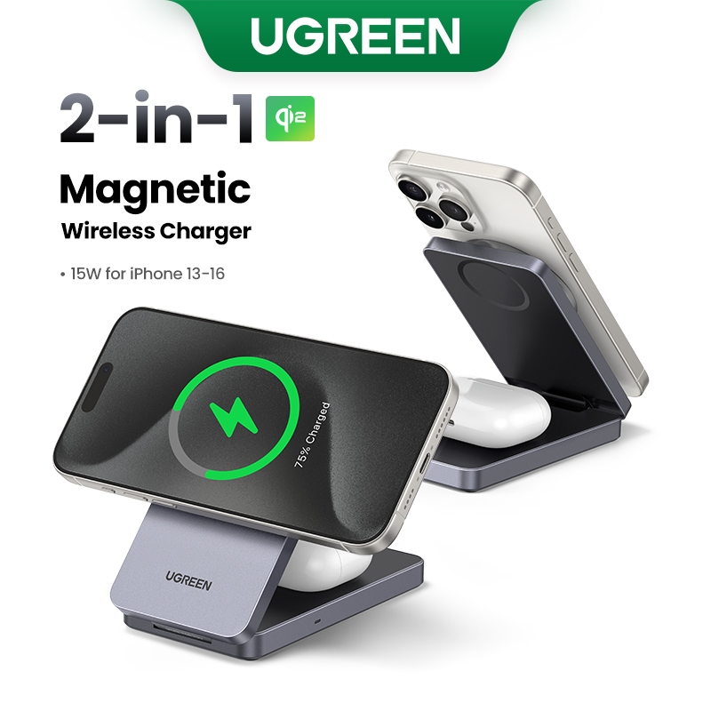 Ugreen 2-in-1 25W แท่นชาร์จไร้สายแม่เหล็กแท่นชาร์จสําหรับ iPhone 16 Pro Max 15 14 Pro Max/AirPods สํ
