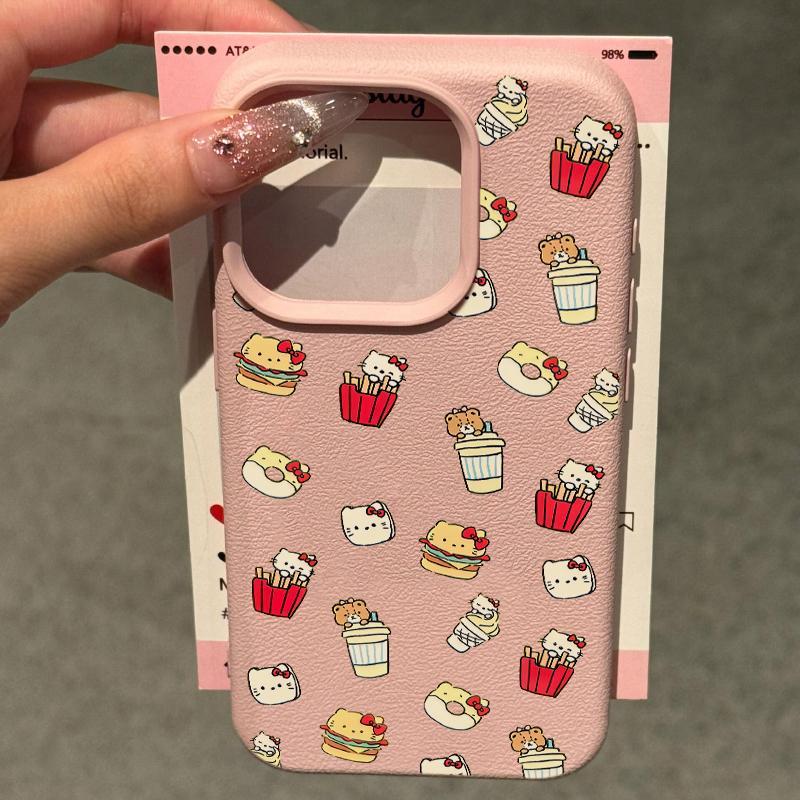 สําหรับ iPhone 16 PLUS IP15 PRO MAX IP11 PRO Simple IP12 Hello Fries ลูกแมว IP13 IP14PLUS ซิลิโคนอ่อนนุ่มกรณีฝุ่นทนทาน
