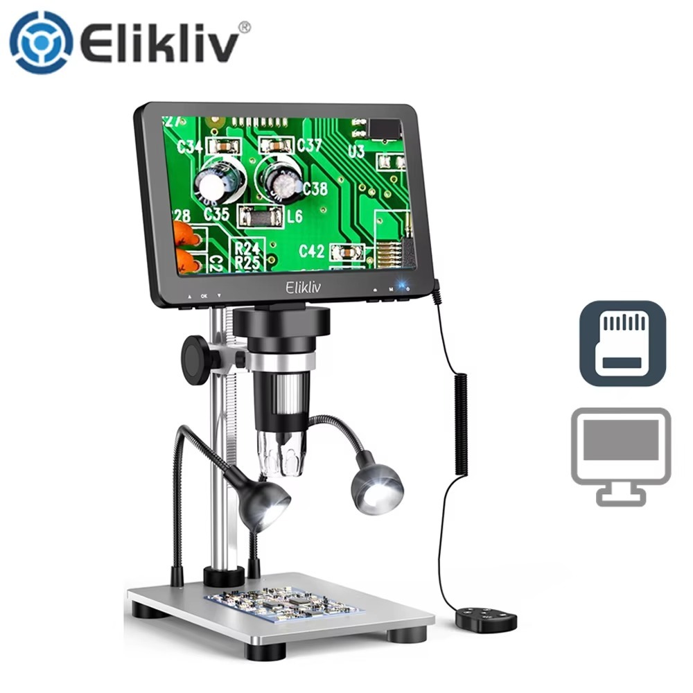 TOMLOV Elikliv EDM9 7 นิ้ว 1080P LCD กล้องจุลทรรศน์ดิจิตอล 50X-1200X การประสานกล้องจุลทรรศน์อิเล็กทร