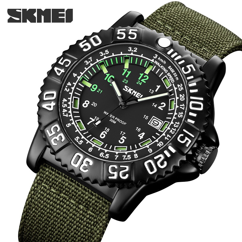 Skmei Cool Night Glow Retro นาฬิกาผู้ชายคลาสสิกสายไนลอน High School ชายนาฬิกาควอตซ์9281