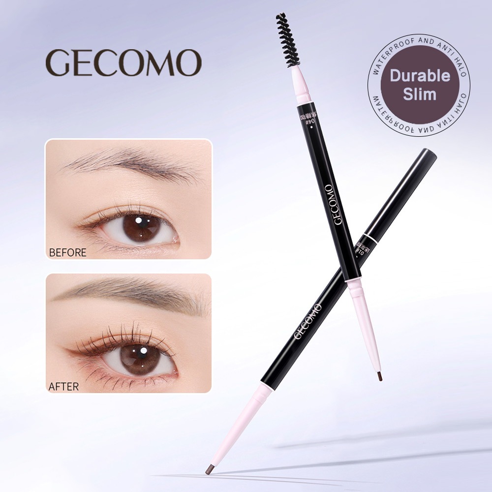 Gecomo ดินสอเขียนคิ้วซุปเปอร์สลิม กันน้ำ ติดทนนาน คิ้วป่าแบบธรรมชาติ ปากกาเขียนคิ้วแบบสองหัว