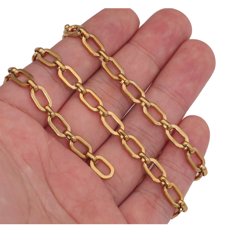 สแตนเลส 18K Gold Plated Ellipse Flatten โซ่แบนลวด Chic Chain Fit สําหรับสร้อยคอสร้อยข้อมือ DIY เครื่องประดับทําอุปกรณ์ขายส่งจํานวนมาก