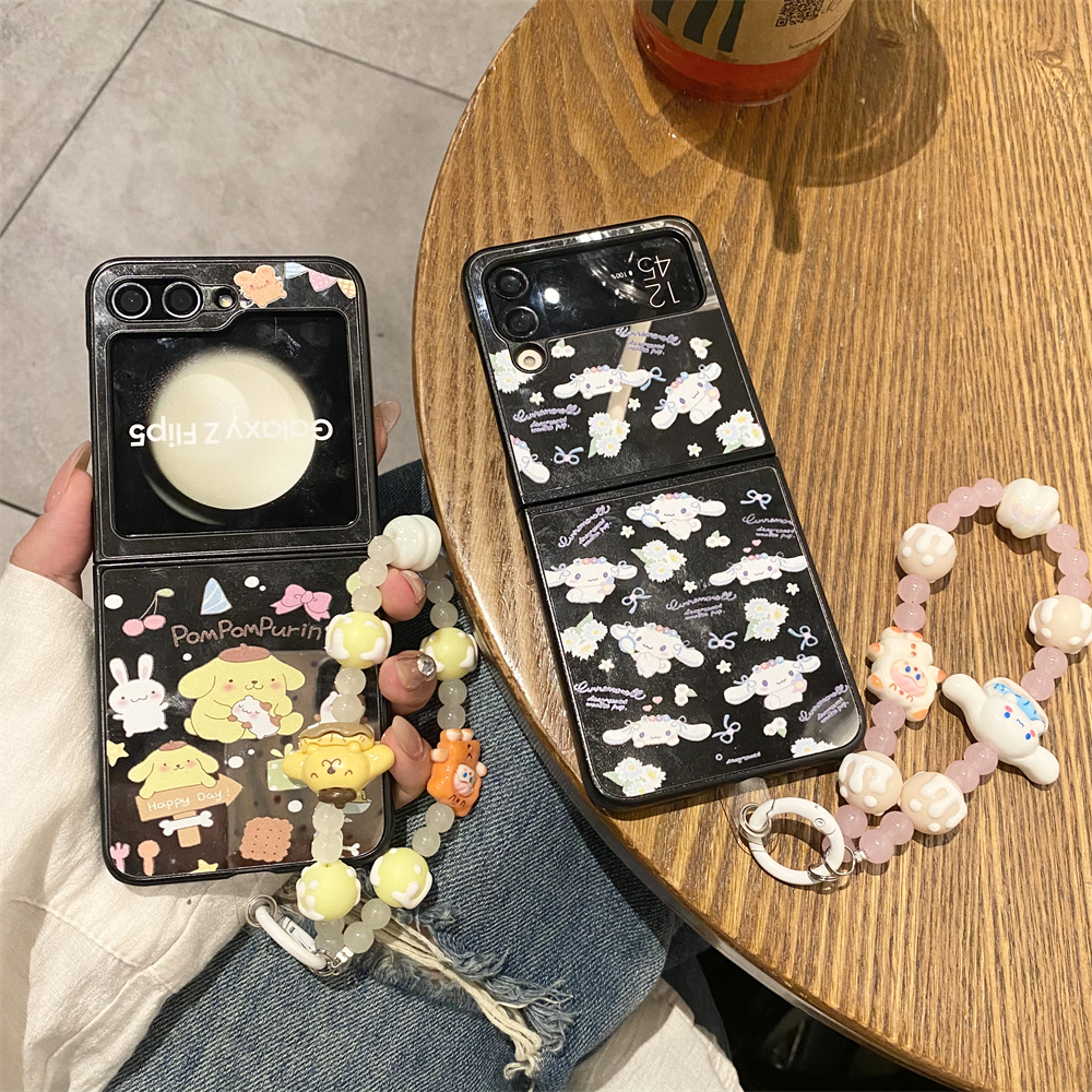 Samsung Galaxy Z Flip 6 5 4 3 กระจก PC Cinnamoroll พุดดิ้งสุนัขพับเคสโทรศัพท์.