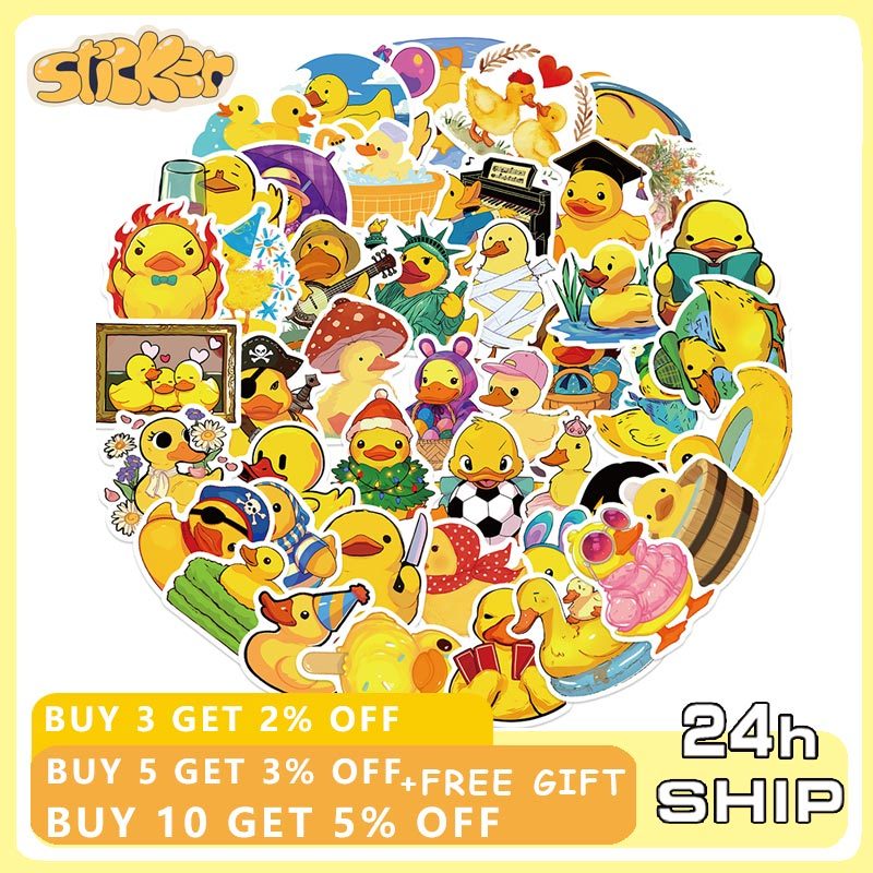 50ชิ้นน่ารักเป็ดน้อยสีเหลืองสติกเกอร์ น่ารัก สัตว์ ง เอแคลส์ ทําเอง แล็ปท็อปกระเป๋าเดินทางสติกเกอร์กันน้ํา