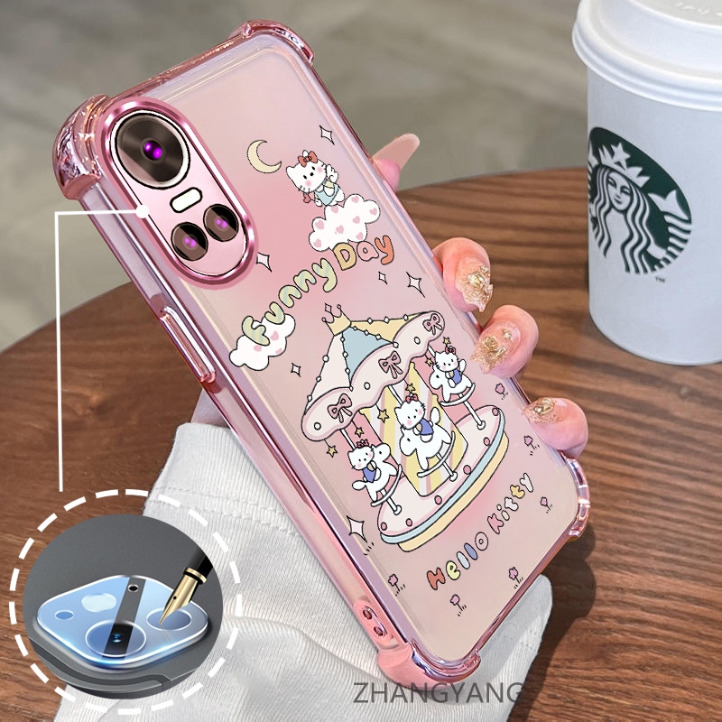 สําหรับ OPPO RENO 10 5G RENO 10 Pro 5G สี่มุม anti drop electroplated ซิลิโคนเคสโทรศัพท์ความงามน่ารักการ์ตูน carousel TPU soft case