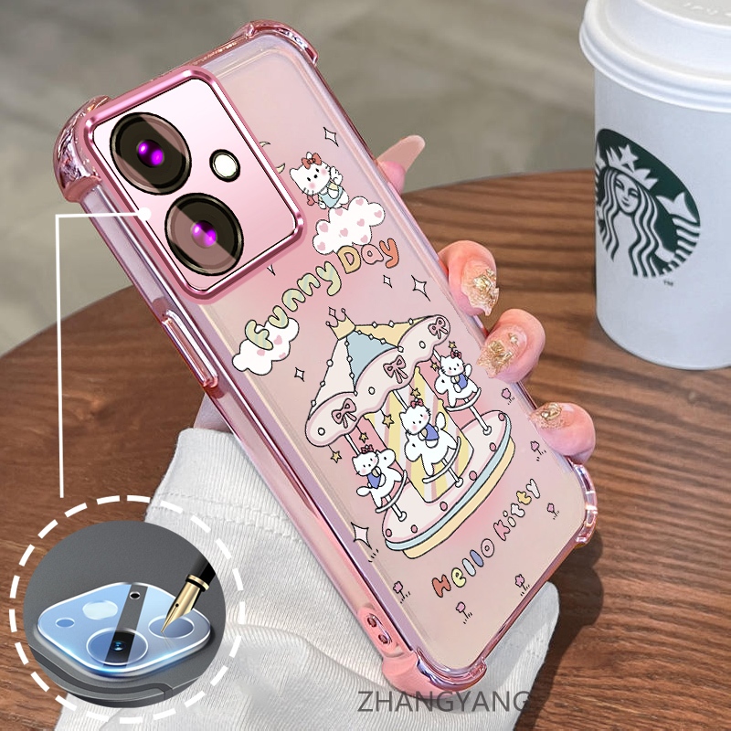สําหรับ OPPO reno 11F สี่มุม anti drop electroplated เคสโทรศัพท์ซิลิโคนความงามน่ารักการ์ตูน carousel TPU soft case