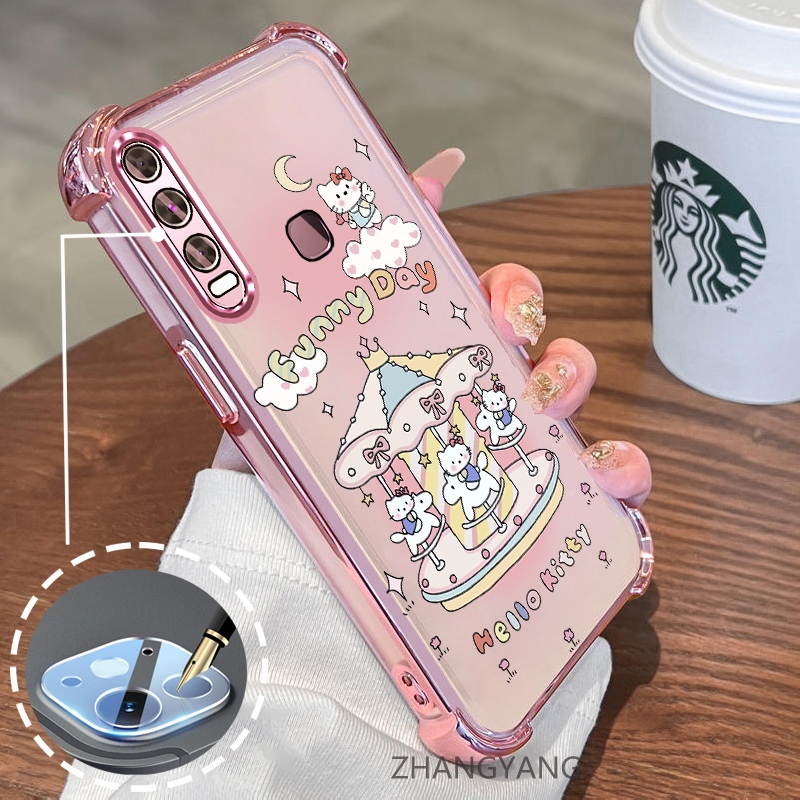 สําหรับ vivo y11 y12 y15 y17 y19 สี่มุม anti drop electroplated ซิลิโคนเคสโทรศัพท์ความงามน่ารักการ์ตูน carousel TPU soft case