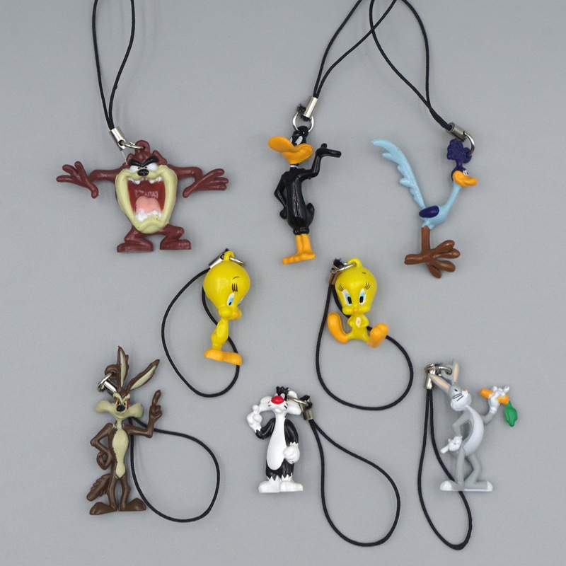 8 ชิ้น/เซ็ต 3-5 ซม.การ์ตูนอะนิเมะรูป Bugs Bunny Coyote Roadrunner Tasmanian Devil Daffy เป็ดโทรศัพท์มือถือ lanyard รุ่น Q PVC ตัวเลขการกระทําตุ๊กตาของเล่น