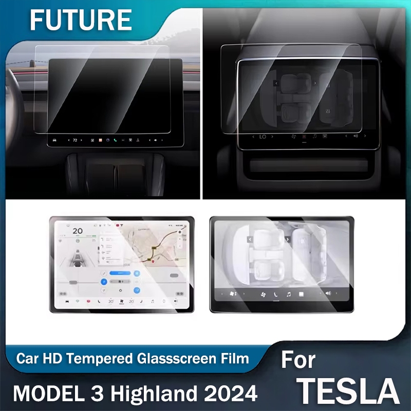 สำหรับ Tesla Model 3 Highland 2024/Tesla Model Y Juniper 2025 ตัวป้องกันหน้าจอสัมผัสขนาด 15 นิ้วครอบคลุมแถวหลัง 8 นิ้วกระจกนิรภัย HD แบบใส
