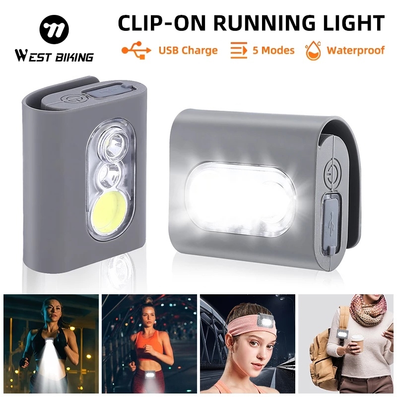WEST BIKING โคมไฟ LED แบบพกพา กันน้ํา ชาร์จ USB สําหรับวิ่งจ๊อกกิ้ง ขี่จักรยาน ตั้งแคมป์ เดินป่า