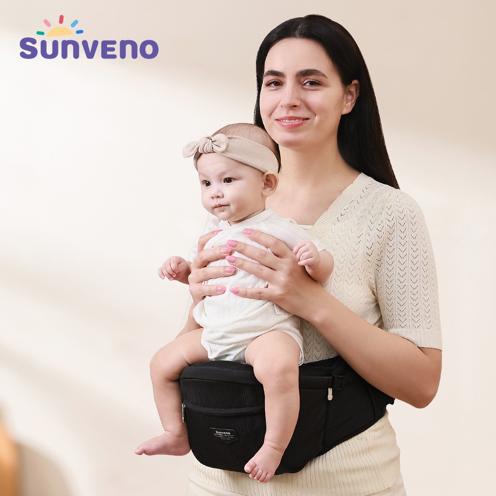 Sunveno เด็กทารกสะโพกที่นั่ง Carrier,เด็กวัยหัดเดินเอวที่นั่งสตูล Carrier ความพยายาม Convinient Baby Carrier 3D ซิลิโคนที่นั่งเด็ก,สีดํา