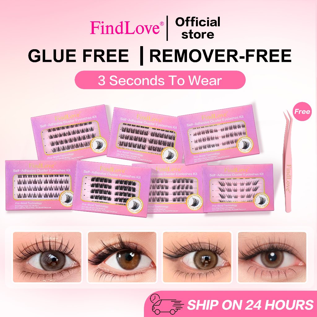 [ซีรีส์เต็ม] FindLove ชุดขนตาฟรีกาวพร้อมแหนบ ตัวเลือกแรกสำหรับผู้เริ่มต้น เทคโนโลยี Pre-Bond ไม่ต้องใช้กาว กดบนขนตา กาวแบบใช้ซ้ำได้ ของขวัญขนตาฟรี