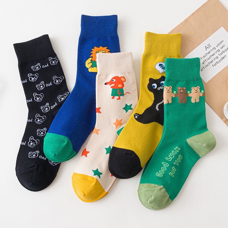 D167 Ladies Mid-Tube Socks ถุงเท้าลายการ์ตูนสัตว์น่ารัก