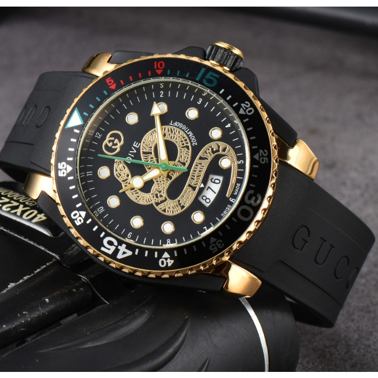 Gucci Multi-Function Pointer Chronograph Mens Business Watch สายซิลิโคนแฟชั่นนาฬิกาสวิส