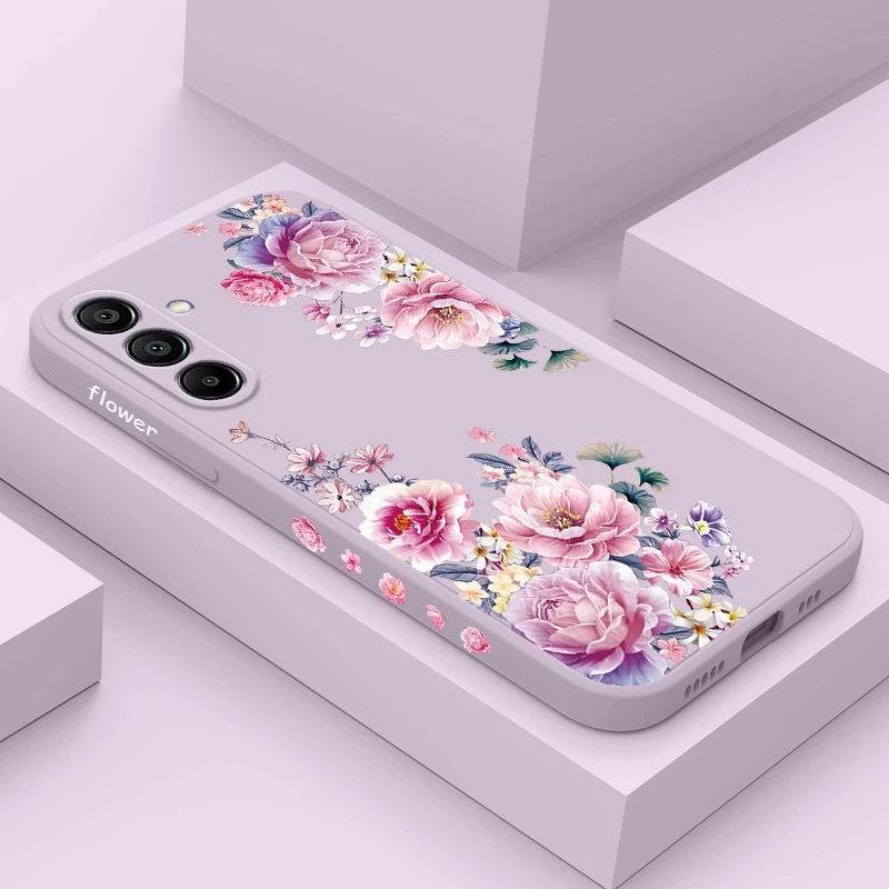 SAMSUNG ซาตินโบรเคดเคสโทรศัพท์สําหรับSamsung Galaxy A17 A07 A56 A36 A26 A16 A06 A15 A25 A35 A55 A05 A05S 4G 5Gซิลิโคนเหลวด้านข้างรูปแบบฝาครอบ