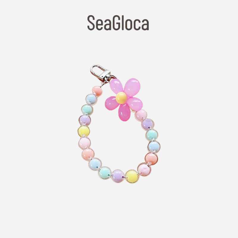 Seagloca Macaron สีลูกปัดกลีบ Lanyard Handmade ลูกปัดดอกไม้โทรศัพท์มือถือเชือกข้อมือสําหรับของขวัญผู้หญิง 35