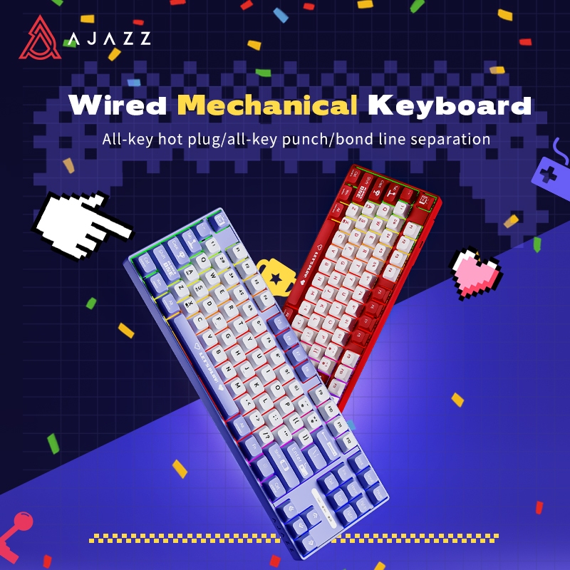 AJAZZ AK870MC คีย์บอร์ดแบบมีสายพร้อมปุ่มกลไก ดาวเทียม 87 ปุ่ม ไฟ RGB สลับปุ่มได้ สําหรับเล่นเกมกับ P