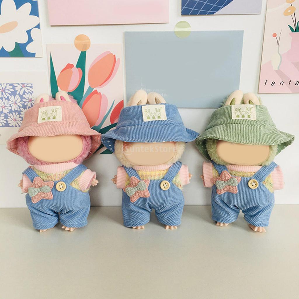 Labubu เสื้อและชุดเอี๊ยมการศึกษาสําหรับสาวน้อย DIY แฟชั่นแขนสั้นชุดพร้อมหมวกสําหรับตุ๊กตา 15 ซม.