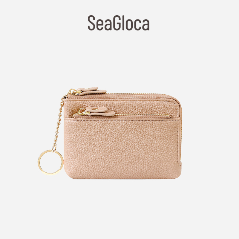 Seagloca กระเป๋าสตางค์เหรียญคีย์การ์ดหนังนุ่มเหรียญ Multi-Layer Storage Zipper ก