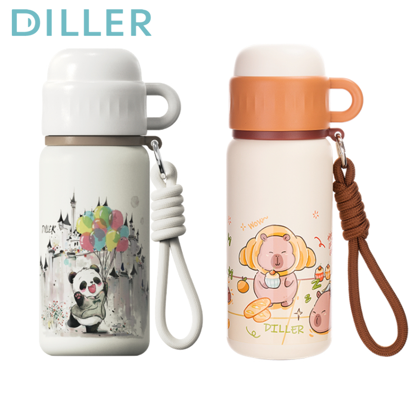 Diller กระติกน้ําสูญญากาศ Thermos 316 สแตนเลสพร้อม Spout และฟางเก็บเย็นและร้อนขวดน้ําดื่ม 500ml D9282 D9255