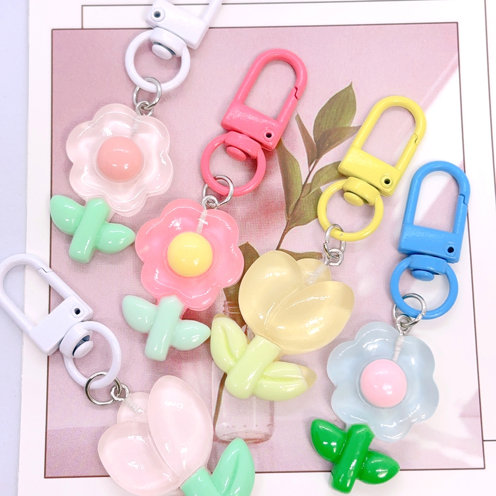1 ชิ้นดอกไม้พวงกุญแจแยกแหวน Keyfob Charm สําหรับพวงกุญแจกระเป๋าเป้สะพายหลังอุปกรณ์เสริมตกแต่ง