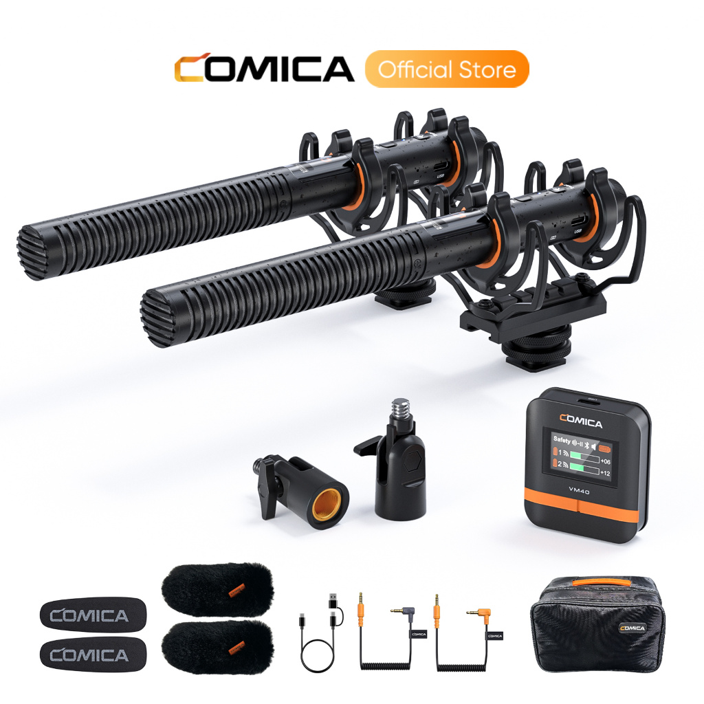 COMICA VM40 Dual-Channel Wireless Shotgun Microphone,On-Camera Mic พร้อมการบันทึกลอย 48kHz/32 บิต, โ