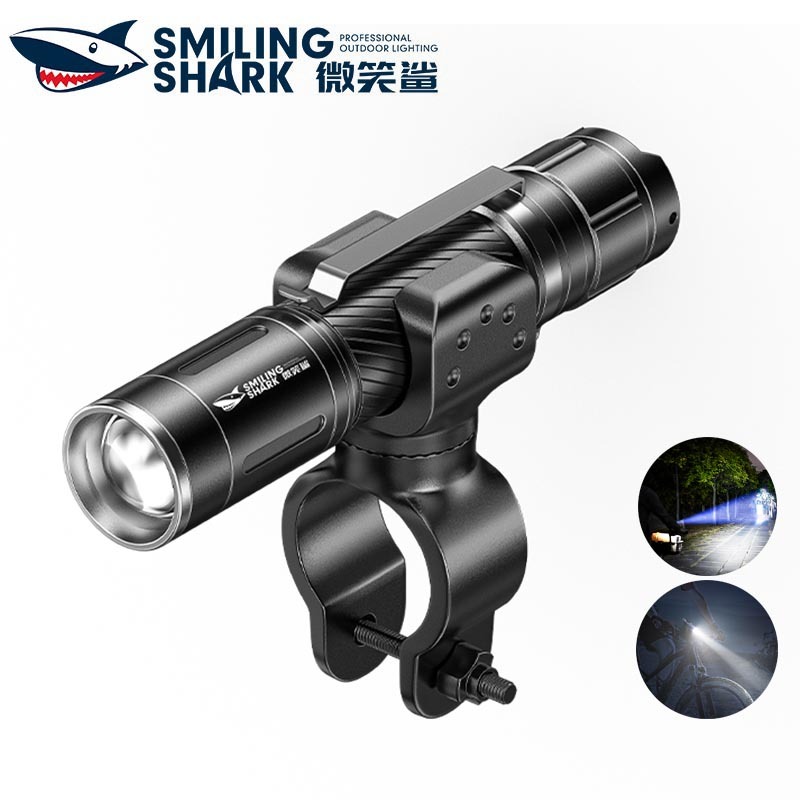 SmilingShark SD7115 ไฟจักรยาน ไฟฉายพกพา ซุปเปอร์ไบรท์ ซูมได้ 3โหมด Type-C ชาร์จใหม่ได้ ไฟหน้าจักรยาน กันน้ำสำหรับการขี่จักรยานกลางคืนแคมป์ปิ้ง