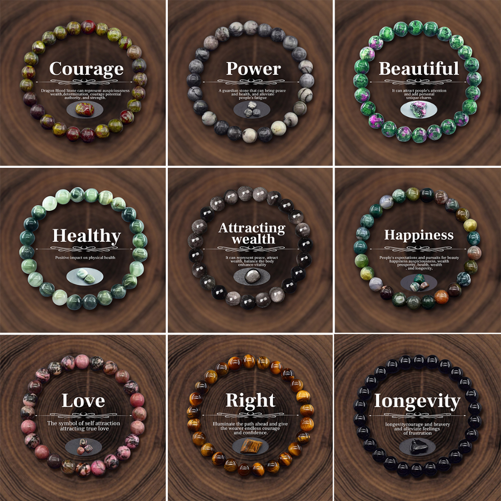 Lanxiu สร้อยข้อมือลูกปัดหินธรรมชาติ Lucky Energy Healing Stone Selens Obsidian Citrine คริสตัลสร้อยข้อมือหยกกําไลข้อมือเครื่องประดับของขวัญ