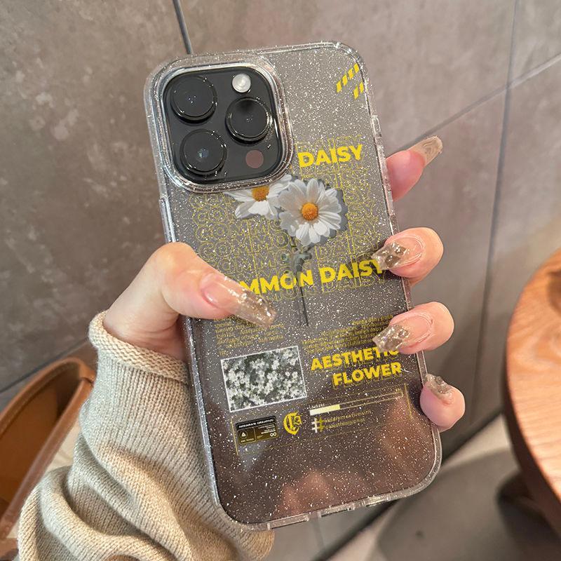 Movin - เคส iPhone 16 Pro Max iPhone 11 เคสใสแบบแวววาว TPU นุ่มสีสันสดใส ดอกไม้สีขาวที่สวยงาม Compatible iPhone15 Pro max 14 13 12 Pro max XS XR 7 Plus 8 Plus