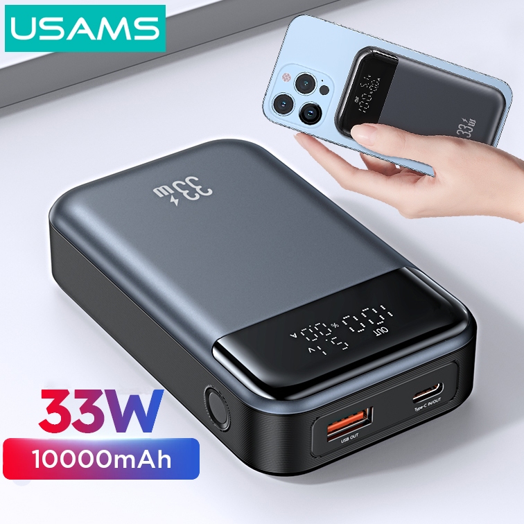 Usams PowerBank 10000mAh PPS33W PD20W QC 3.0 Dual Port Digital Display Fast Charging Mini Portable Power Bank ภายนอกแบตเตอรี่