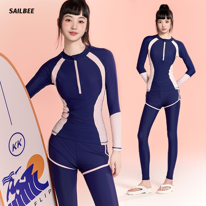 Sailbee ชุดว่ายน้ํากันแดดแขนยาวสําหรับผู้หญิงท่องชุดว่ายน้ําแห้งเร็วแมงกะพรุนชุดยิมนาสติกดําน้ําดูปะการัง N222