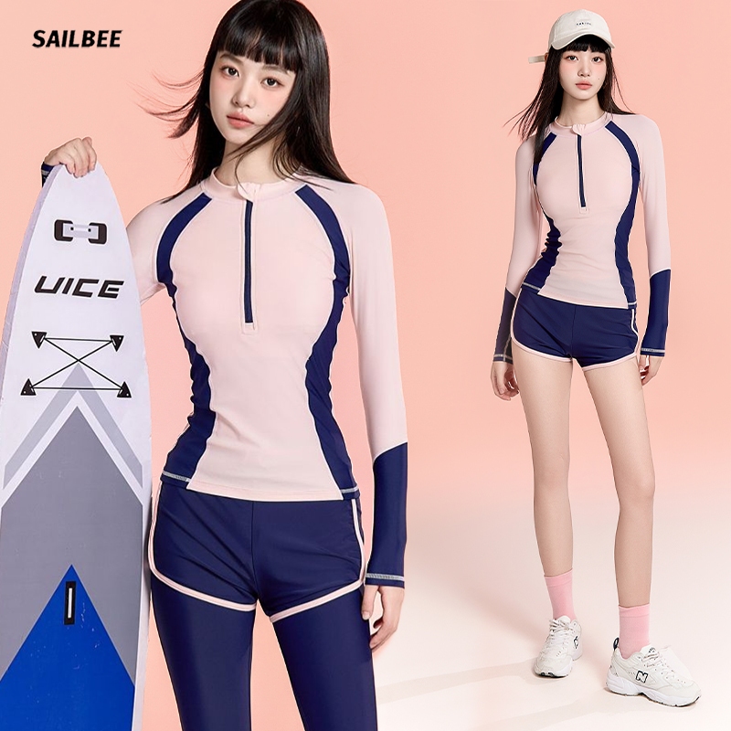 Sailbee ชุดว่ายน้ํากันแดดแขนยาวสําหรับผู้หญิงท่องชุดว่ายน้ําแห้งเร็วแมงกะพรุนชุดยิมนาสติกดําน้ําดูปะการัง N221