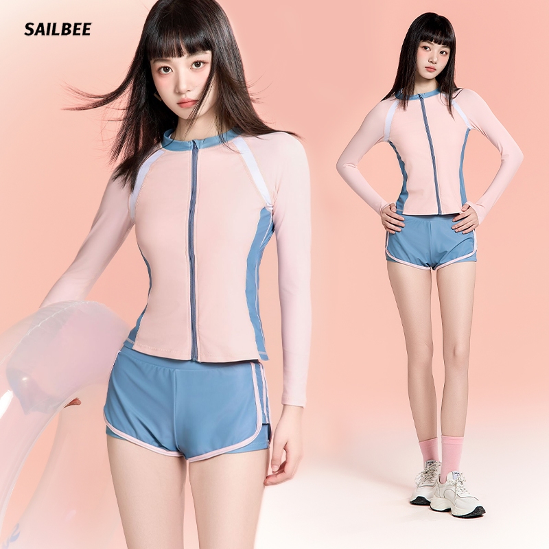 Sailbee ชุดว่ายน้ําแขนยาวของผู้หญิงชุดดําน้ํา UV Sun Conservative Thin Surfer ชุดแห้งเร็วชุดว่ายน้ําดําน้ําดูปะการังน้ําพุร้อน N215