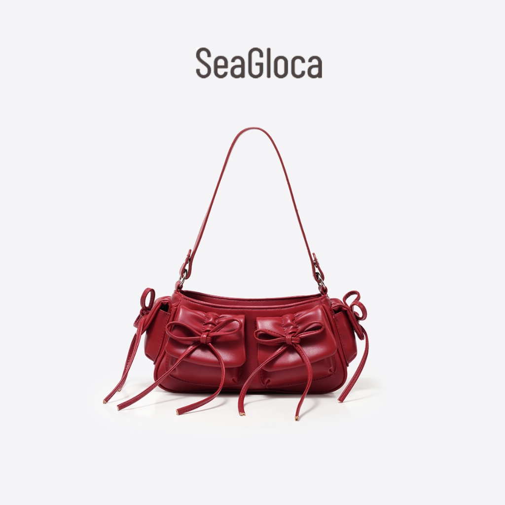 Seagloca Bow จีบ Drawstring Underarm Bag ใหม่แฟชั่นไหล่ Crossbody กระเป๋าสําหรับผู้หญิงไม่มี 2413