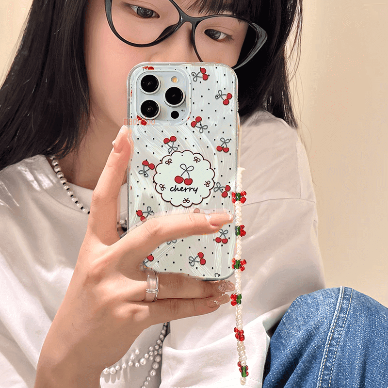 เคส for Samsung Galaxy A16 A06 A73 A35 A25 A53 A55 5G A52 A52S A54 A34 A32 A24 A15 A14 A33 A23 A13 A72 A04S A12 M12 M22 M32 A02 M02 A22 LTE 4G Korean Style Ribbon Bow Cherry Phone Case Cute Cartoon Strawberry Keychain Lanyard Cover YS 46