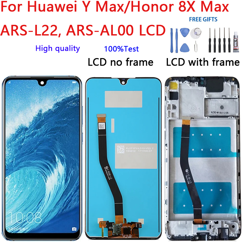 7.12" สําหรับ Huawei Y Max/Honor 8X Max ARS-L22, ARS-AL00 จอแสดงผล LCD หน้าจอสัมผัสพร้อมกรอบ Digitiz